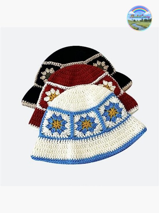 Handmade Crochet Bucket Hat Knitted Floppy Fishing Hat Floral Striped Outdoor main image 5